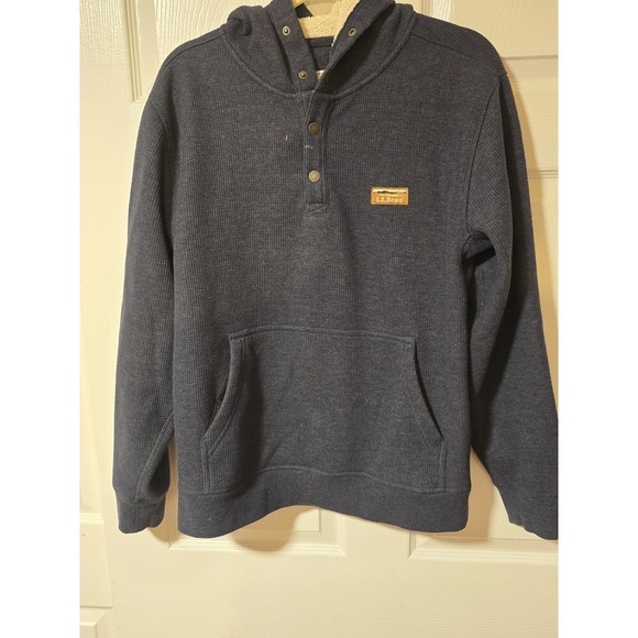 L.L. Bean Other - L.L. Bean Katahdin Iron Works Bonded Sweatshirt Mens M Navy Waffle Fleece Hooded